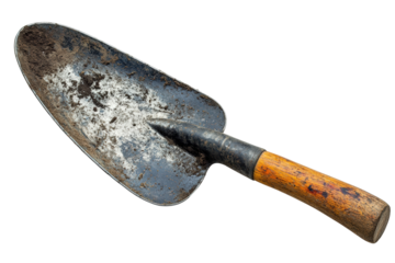 Gardening action with trowel in backyard outdoor activity isolated on transparent background