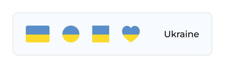 Minimalist Ukraine Flag Icons. Rectangular, Square, Circular, Heart Designs for UI-UX, Web and Print