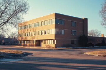 Obraz premium Brick office building at sunset