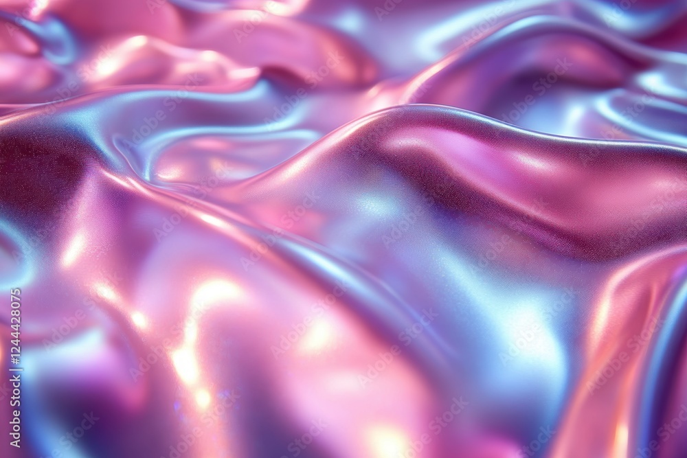 Poster a close-up view of shiny, iridescent fabric with flowing folds.