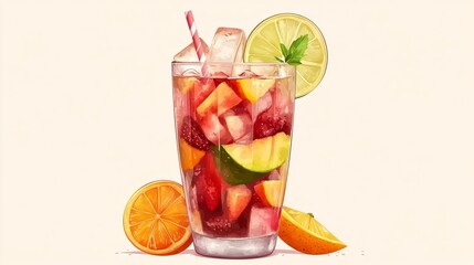 Fototapeta premium Bright and Vibrant Summer Cocktail with Fresh Fruit and Edible Garnish