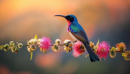 Vibrant and Tiny African Bird Amidst the Majestic Wilderness of Africa, Embracing the Beauty of...