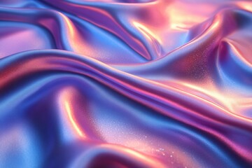 Obraz premium A close-up view of shimmering, colorful silk fabric in shades of blue and pink.