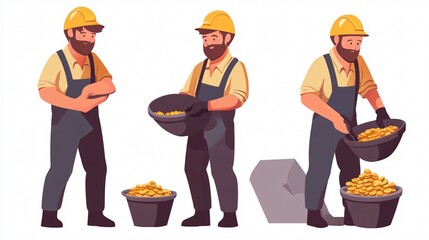 Gold Miners, Characters, Men Launder and Sift for Gold