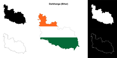 Fototapeta premium Darbhanga district (Bihar) blank outline map set