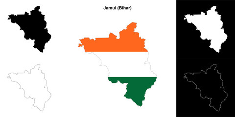 Fototapeta premium Jamui district (Bihar) blank outline map set