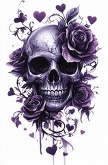 skull with wings and flowers