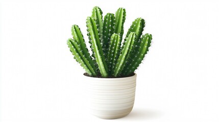 Green Cactus Plant with Thorny Stems, Isolated on White Background. High-Resolution Vector Illustration.