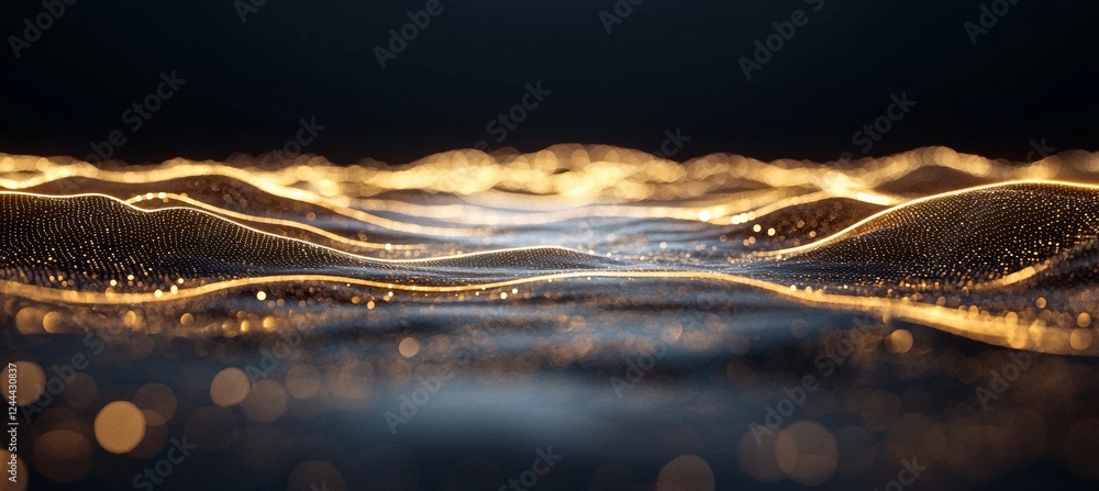 Poster Futuristic abstract mesh with a wave pattern formed by connected dots and lines, presented in a 3D rendering