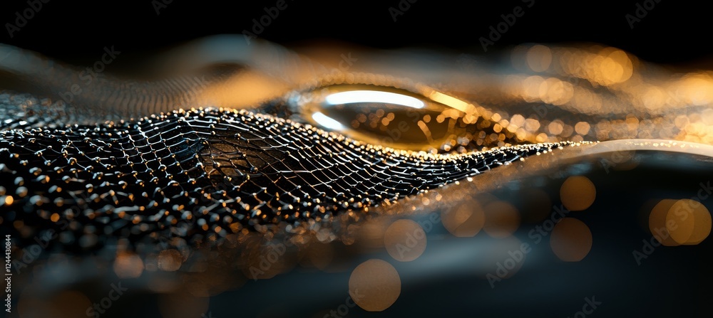 Poster wave pattern created from interconnected dots and lines, forming a futuristic abstract mesh in 3d re