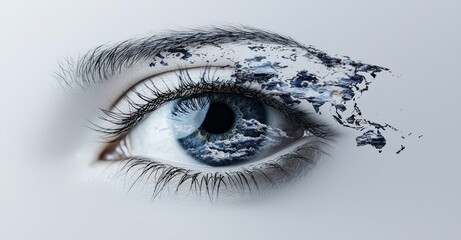 The planet Earth alongside a blue human eye - These elements compose
