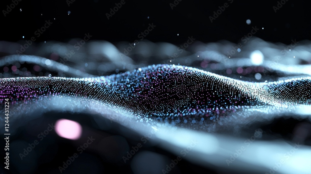 Poster an abstract musical background overlayed with a molecular composition including dna. connected nodes