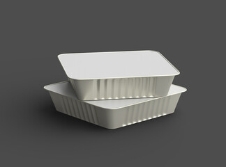 3d rendered image of a big square food foil tray isolated on a dark background
