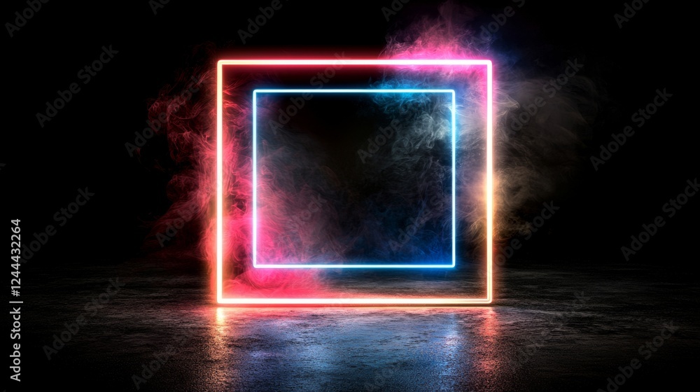 Poster parallelogram rectangle picture frame with a two-tone neon color shade motion graphic on an isolated