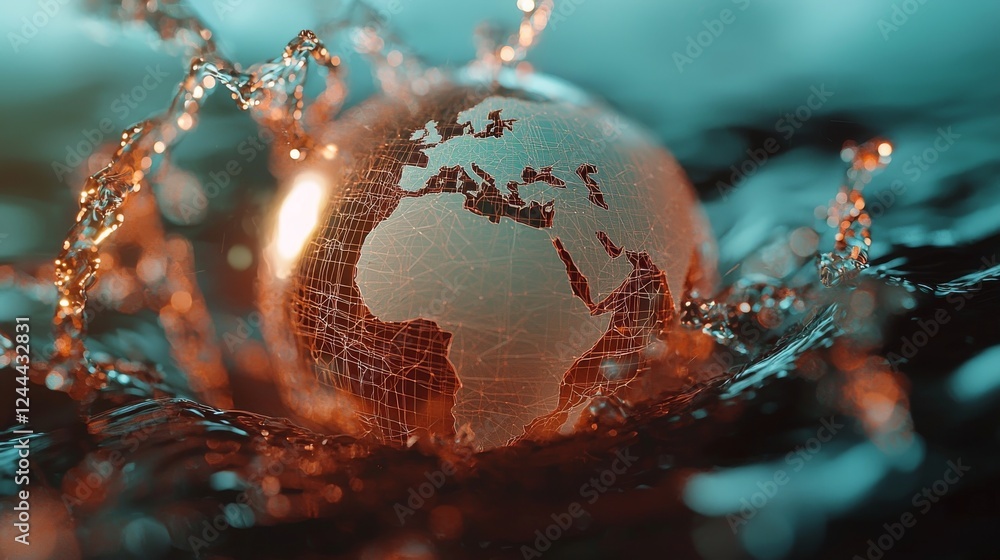Poster futuristic hud background showcasing blockchain technology, a world globe, and a blockchain polygon 