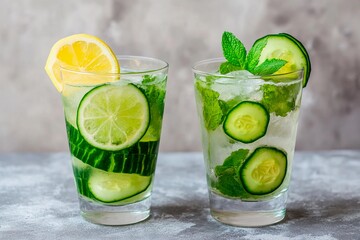 Refreshing cucumber and lemon drinks perfect for summer gatherings on a warm day