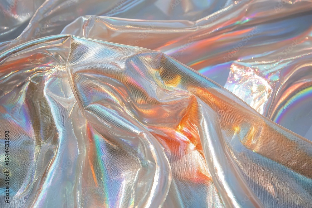 Aufkleber blurred abstract modern pastel colored holographic background in 80s style. crumpled iridescent foil