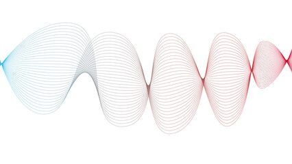 Vector curvy abstract line art wavy flowing dynamic blue purple red and white background in concept music or sound, wave, wind, information flow