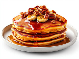 Pfannkuchen mit Ahornsirup, Bananen und Pekann&uuml;ssen

