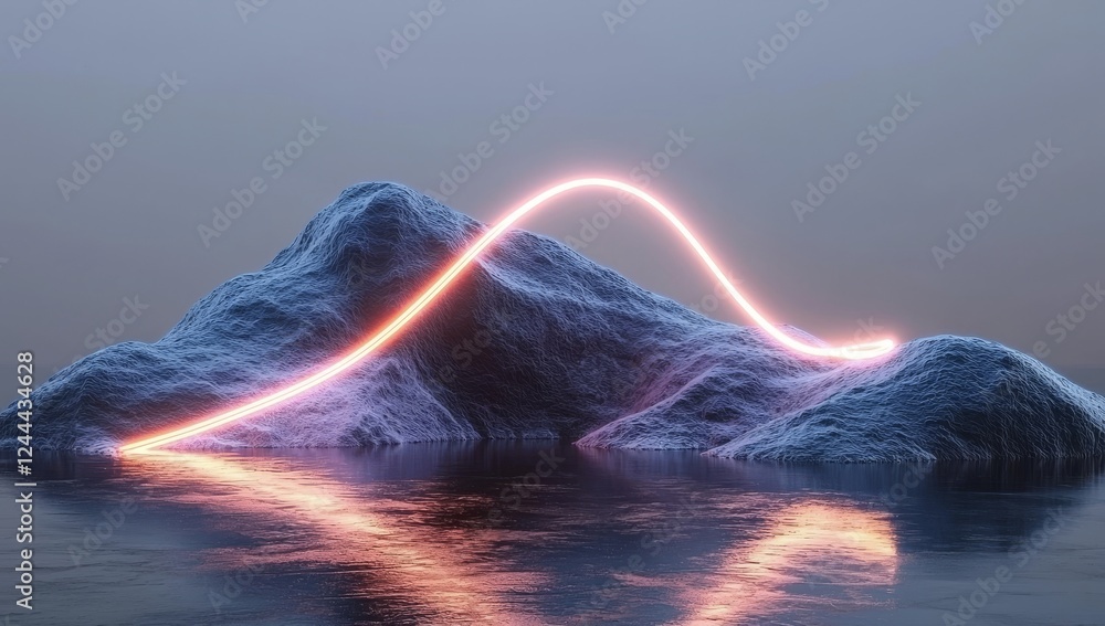 Poster abstract neon lights transformed into a digital technology tunnel. futuristic tech background featur