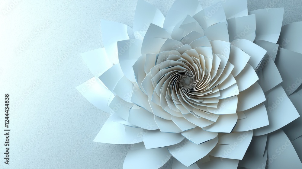 Poster abstract white geometric background with a minimal flat lay of a twisted deck of square blank cards 