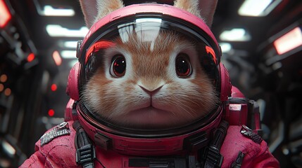 Adorable Rabbit Astronaut in Pink Spacesuit