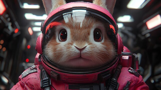 Adorable Rabbit Astronaut in Pink Spacesuit