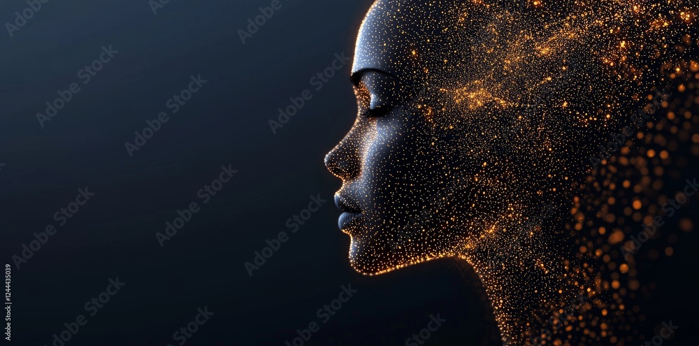 Poster big data and the concept of machine learning depicted with a cyber mind domination symbolized by a w