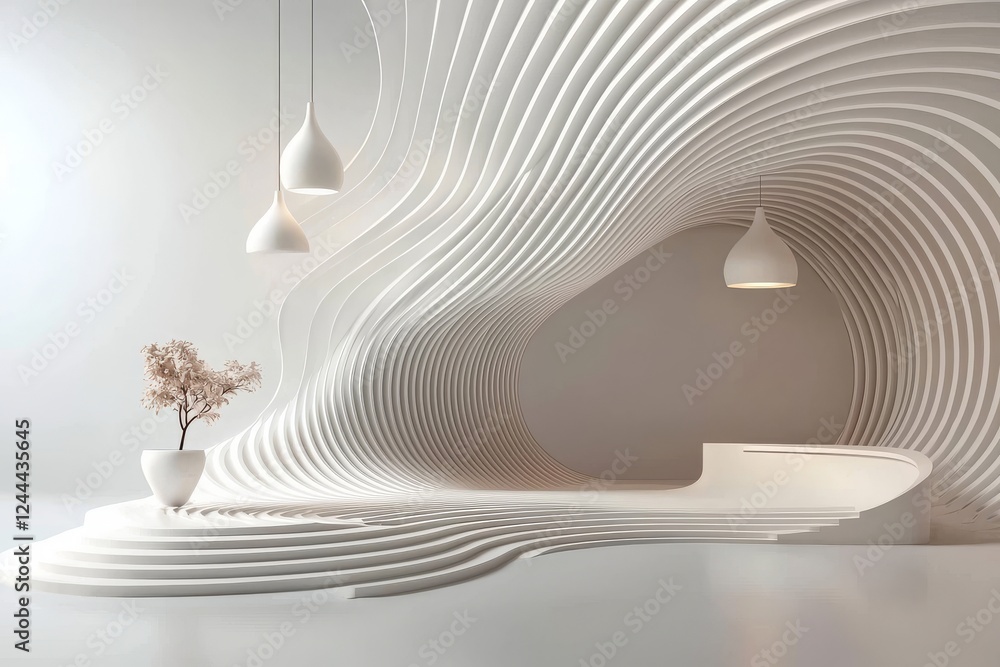 Poster a circular background with a white architecture design for a modern building