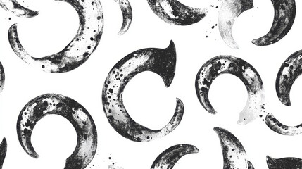 Black and white repeat seamless background pattern of lucky horse shoes arranged in rows suitable for print, wallpaper and textile. Vector version also available in gallery