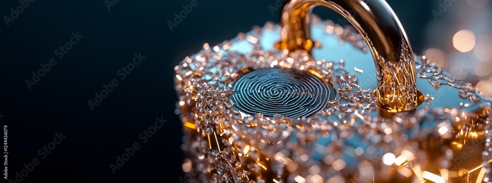 Poster businessman uses fingerprint scanning to unlock and access the business data network. cloud-based bi