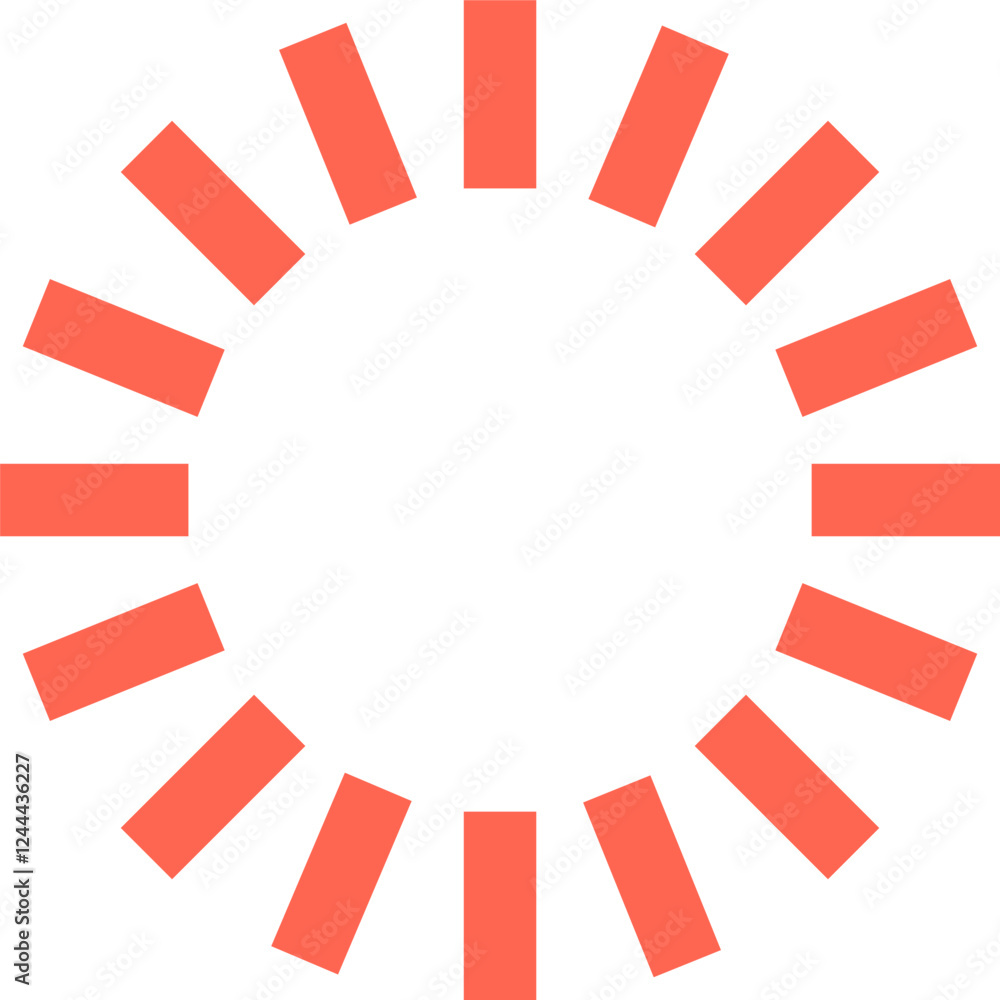 Poster loading icon featuring coral colored bars rotating in a circular motion, representing progress, wait