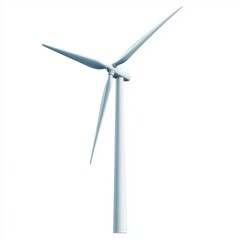 wind turbine spinning in strong wind isolated on white