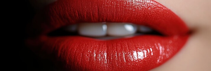 Close-up of vibrant red lips showcasing glossy lipstick perfect for a glamorous look