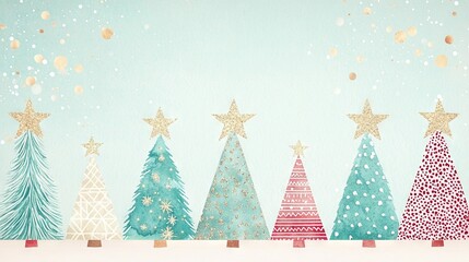   Christmas tree line on snow-covered ground beside starry sky