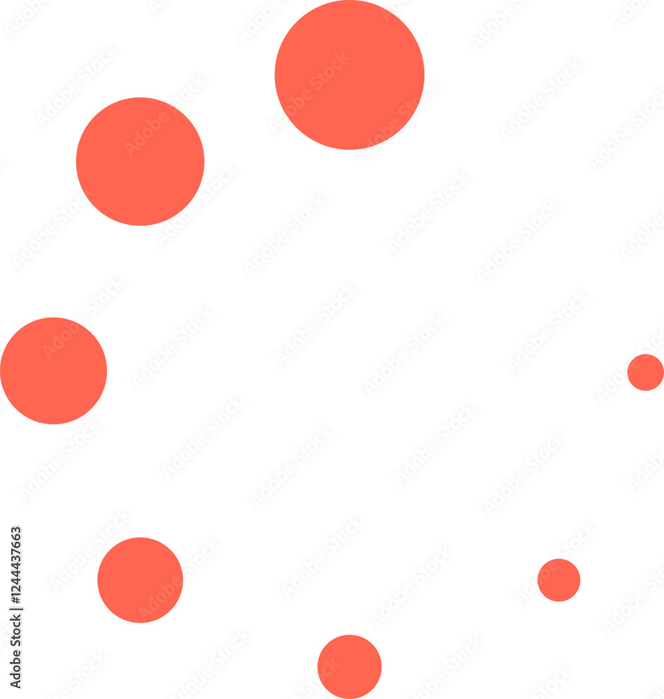 Poster coral circles of different sizes are rotating, forming a loading icon on a white background, ideal f