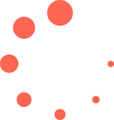 Coral circles of different sizes are rotating, forming a loading icon on a white background, ideal for representing a process or waiting time