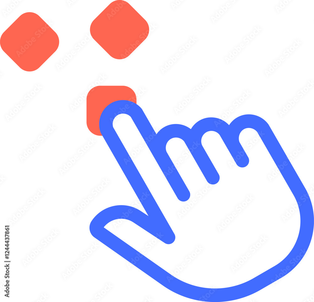 Poster index finger clicking a series of squares, symbolizing a multi stage operation, user interface inter