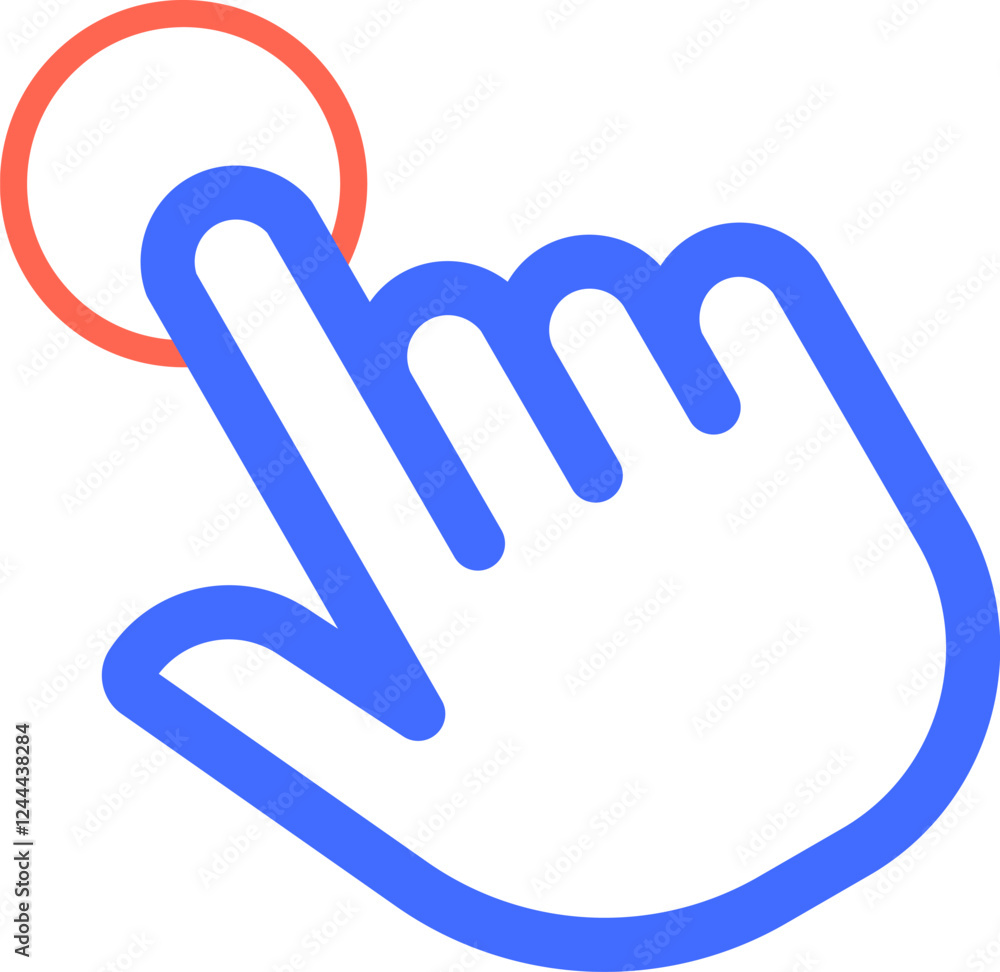 Poster stylized blue hand cursor is touching a red button, representing a click or interaction with a digit