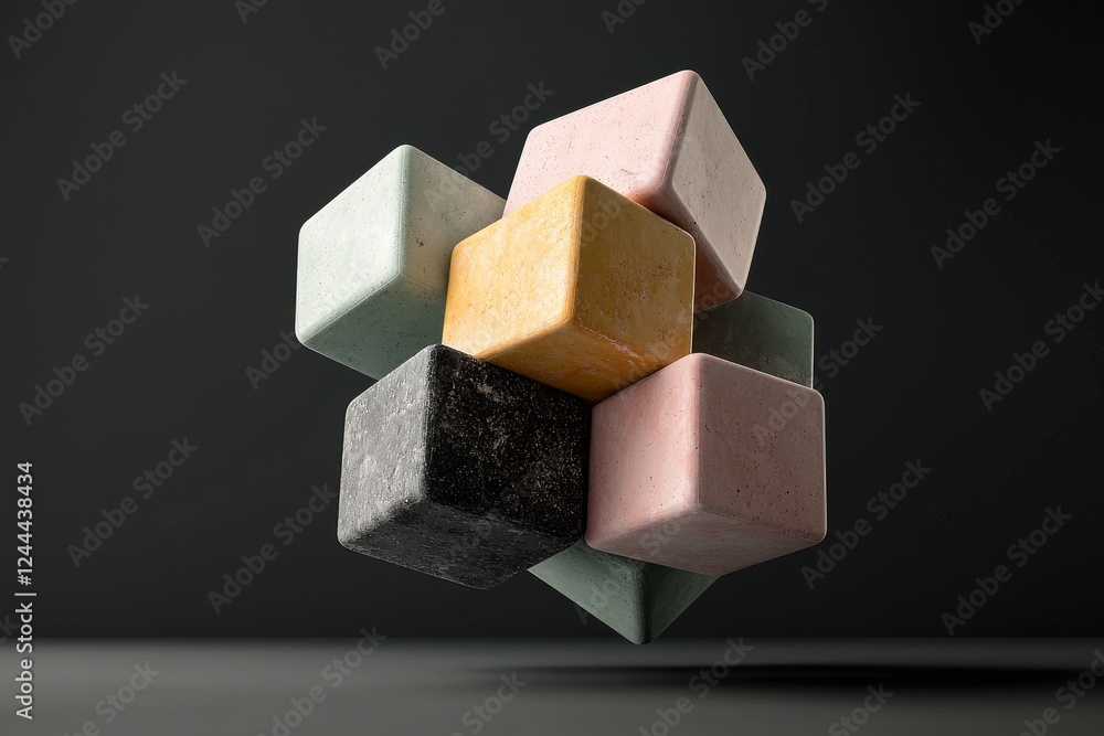 Aufkleber 3d abstract rendering featuring geometric shapes, primarily squares, with a focus on cube design to 