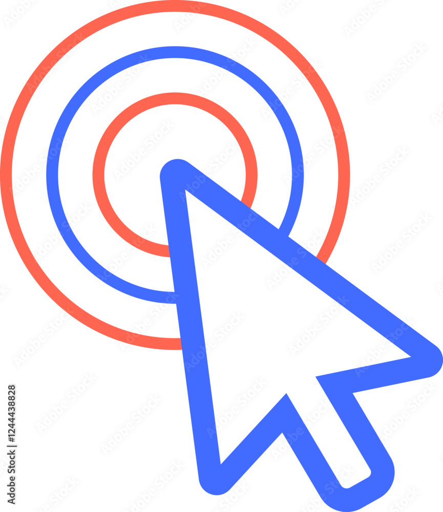 Poster mouse pointer clicking on a target made of concentric circles, symbolizing precision and accuracy in