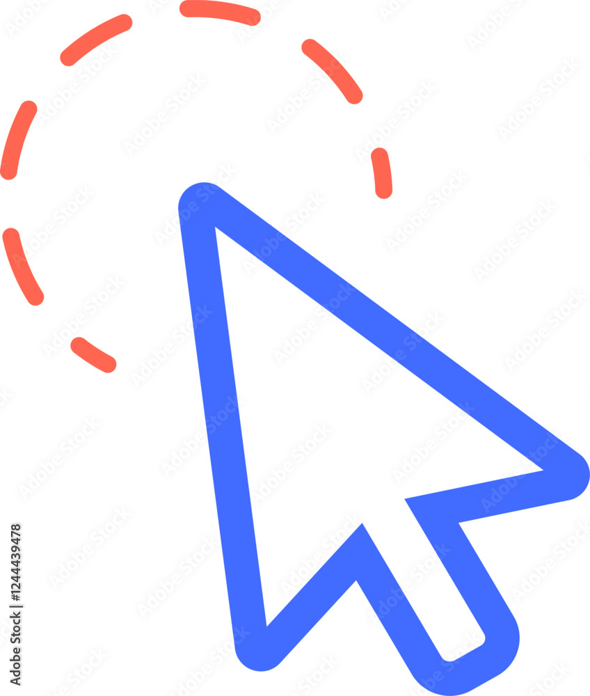 Poster blue mouse arrow cursor clicking with dotted red lines representing movement or selection, ideal for