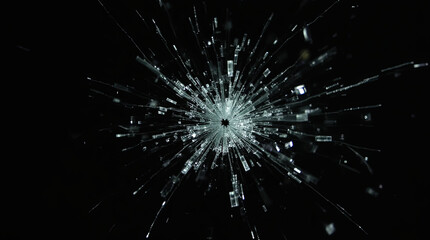Obraz premium Broken glass pieces sharply scattered across a dark surface. A dramatic and dangerous concept symbolizing destruction, impact, fragility, and intensity in high resolution.