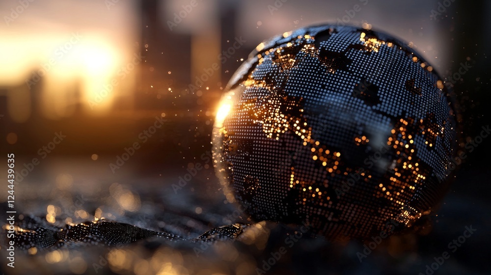 Poster a global network represented by a world map point. depicting the earth as a network. 3d rendering