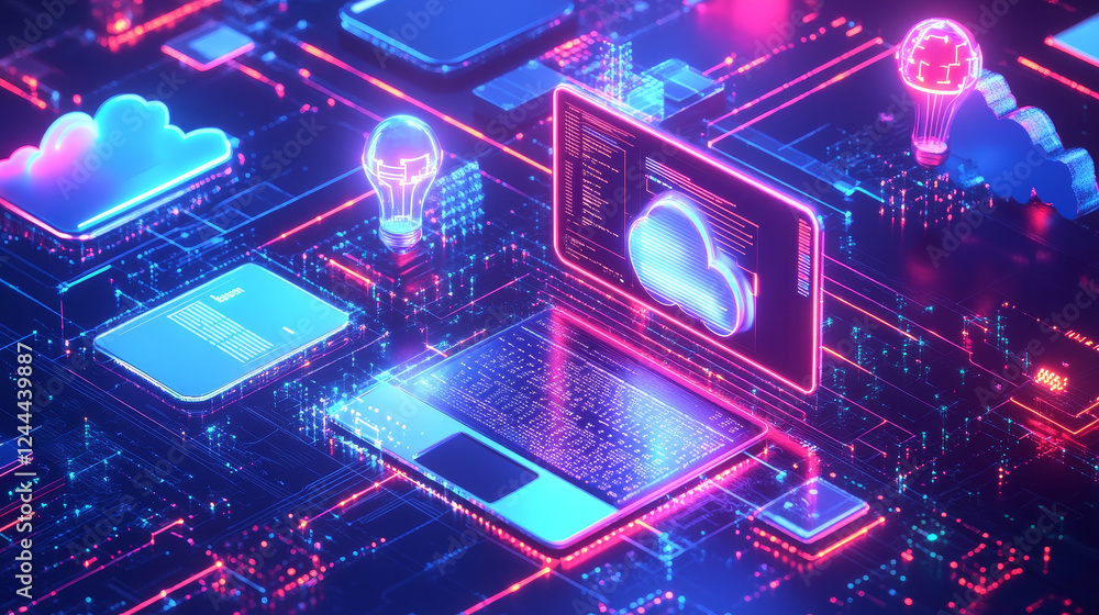Poster software architecture banner for network information technology themes design. computer, cloud data 