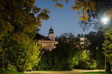 Naklejka premium Prague, Czech republic - Ocober 16, 2024. Comet C 2023 A3 (Tsuchinshan-ATLAS) above city