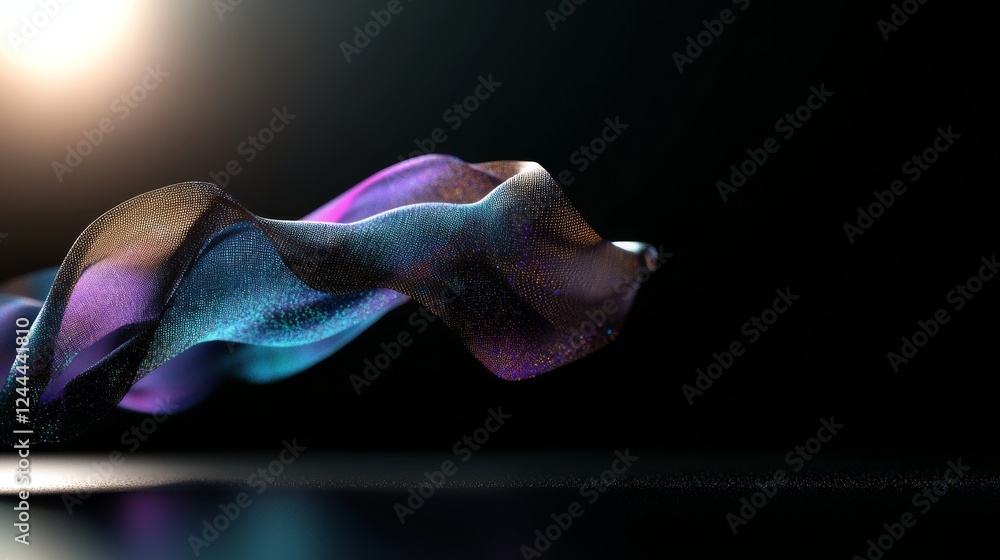 Poster imitation of an abstract wave on a dark background. network design using particles. big data. an abs