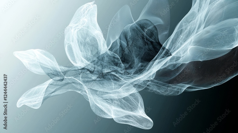 Poster a black backdrop with an abstract blue element, incorporating fractal graphics and a 3d composition 