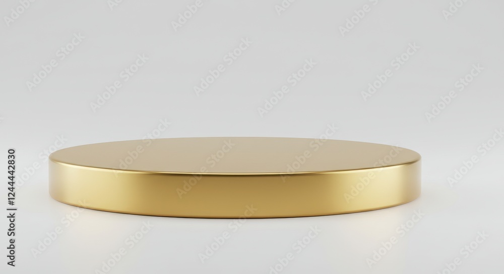 Poster a sleek metallic golden pedestal with a smooth and polished surface circular in shape isolated on a 