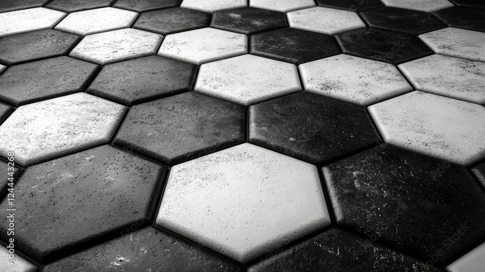 Poster abstract hexagonal pattern in black and white
